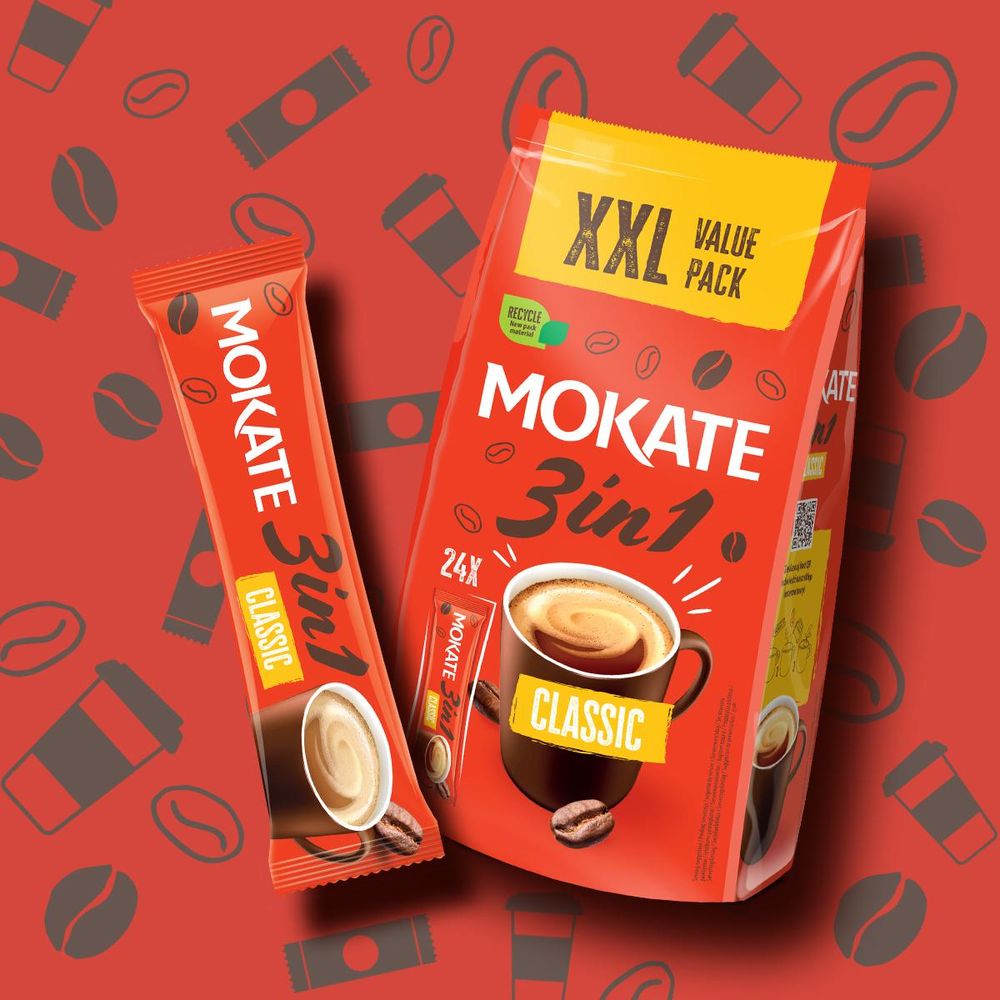 Mokate 3w1 Classic XXL - Kawa Rozpuszczalna z Cukrem i Mlekiem Mix Kawowy 24 Saszetki