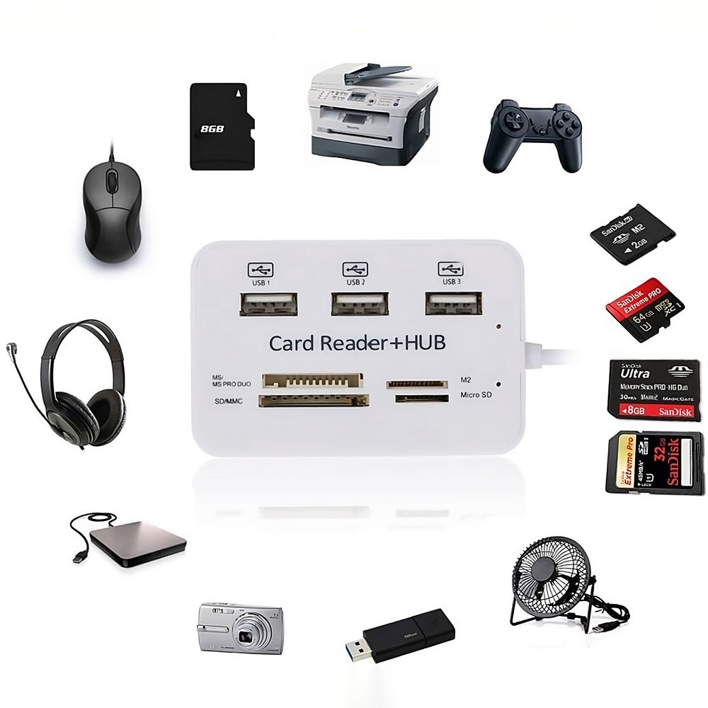 Kartenleser USB mit 3x USB Hub, Speicherkartenleser Verteiler für SD, Micro SD, SDHC, SDXC Adapter kompatibel mit PC, Tablet & Smartphone Retoo