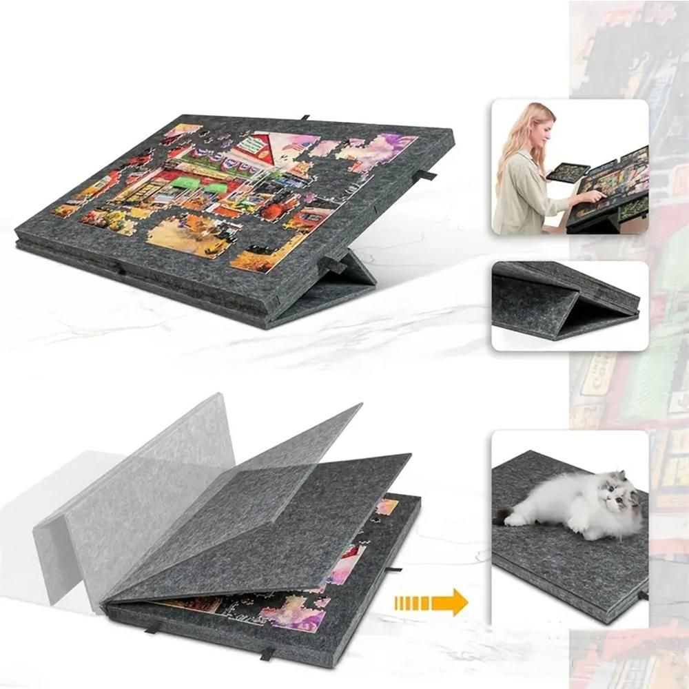 Juksun Puzzleplatte 77x53.6cm Filz grau mit 6 Schubladen Ständer und Schutzhülle für 1000 Teile