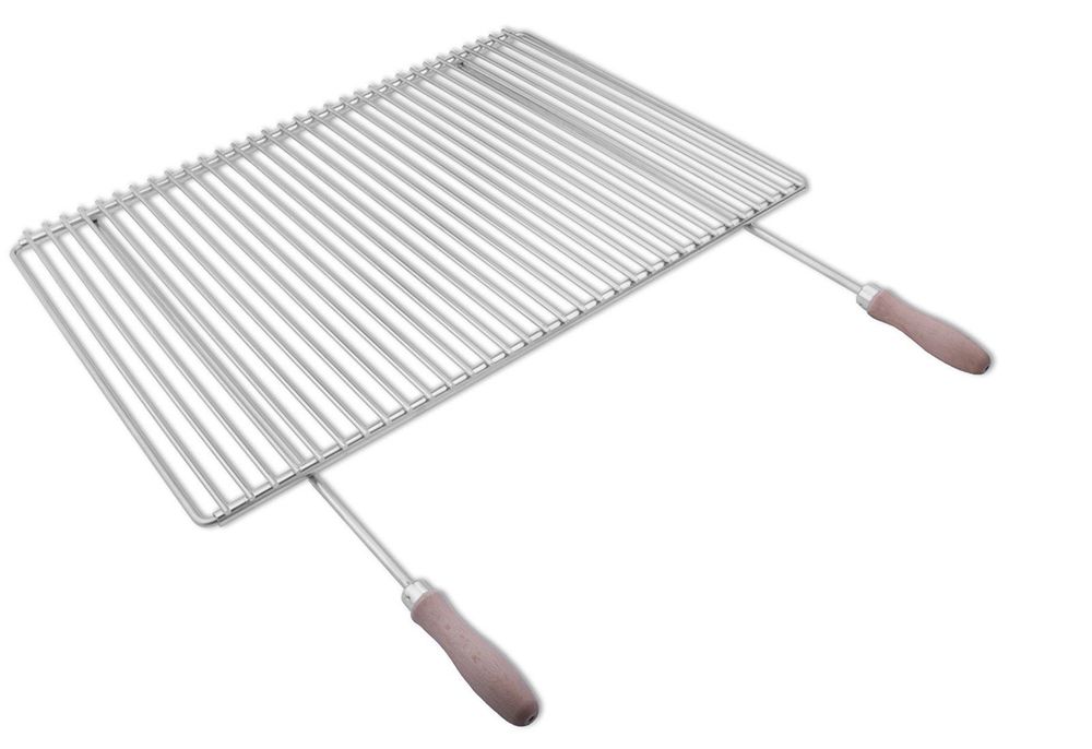 DEOS Nastaviteľný grilovací rošt z nehrdzavejúcej ocele 65–90 × 45 cm s drevenými rukoväťami – hlav…