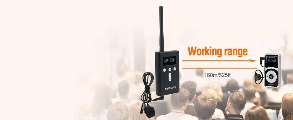 Bezdrátový průvodcovský systém Retekess T130P, T130 (3.0), stupňovitá redukce šumu, dosah 160 m, systém Audio Whisper pro turistické zájezdy, vysílačka
