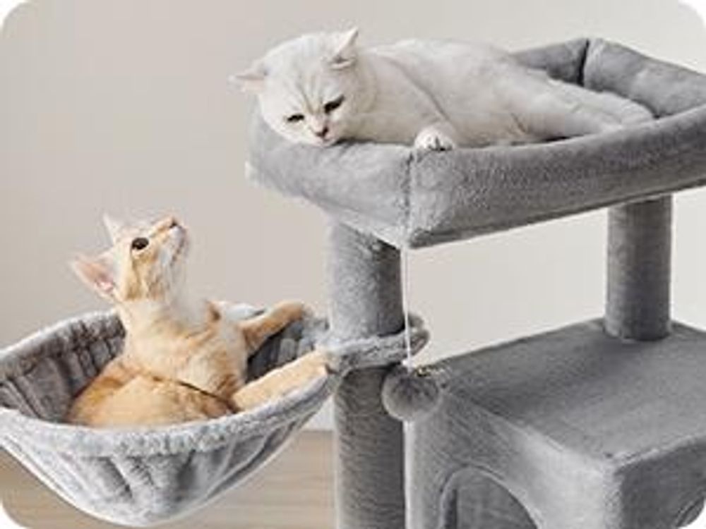 FEANDREA Kratzbaum 96cm mit Kuschelhöhle Kletterturm für Katzen Kratzbrett