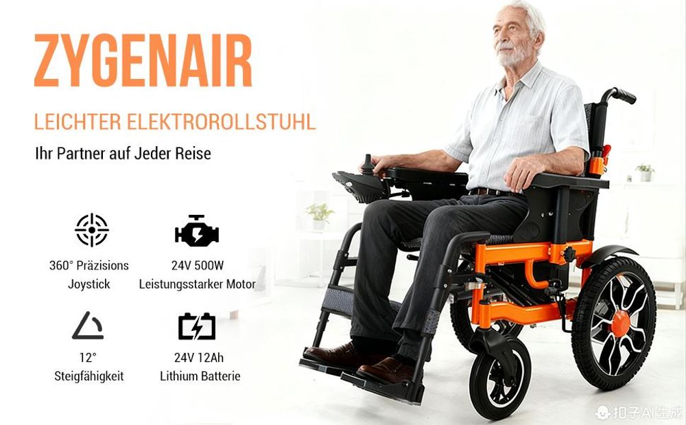 Elektrorollstuhl faltbar mit Joystick, Rollstuhl für Erwachsene, 24V Akku, Sicherheitsgurt, Armlehnen, Fußstützen, bis 150 kg, Pflege