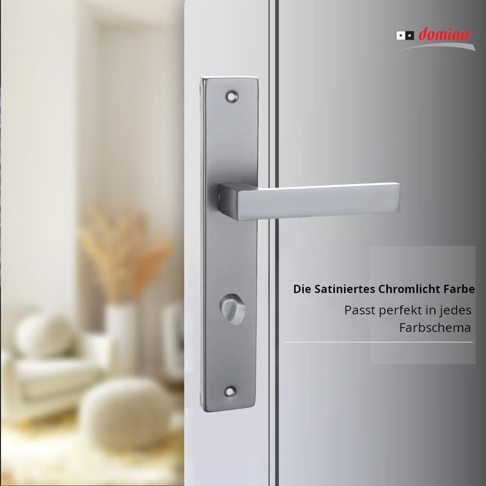 DOMINO Türgriff 78 Drückergarnitur WC - Badezimmer Set | Links & Rechts Türbeschlag für WC/Badezimmertüren | L-Form | Türbeschläge aus Aluminium | Satin Chrome Light Türdrückergarnitur| QUBIK M45