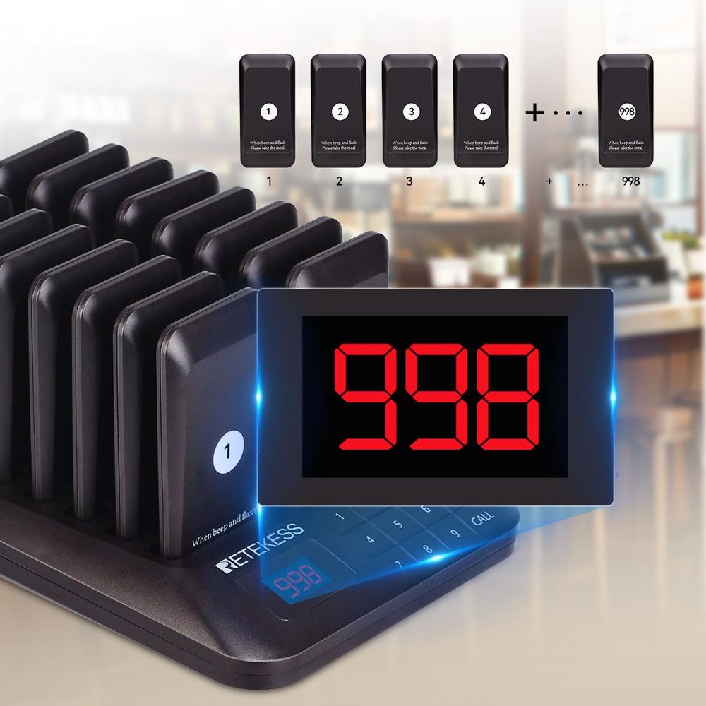 Retekess TD157 Restaurant Pager System, 16 Pagers, 500M Pager Rufsystem, 2 Rufmod, 24H Pager Pieper für Food Court, Café, Bar,998 Kanäle walkie talkie