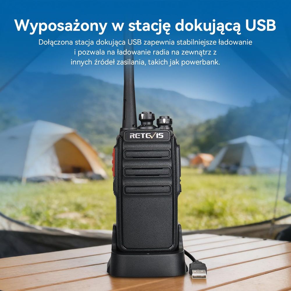 Retevis RT24 Krótkofalówki i Walkie Talkie, Walkie Talkie dalekiego zasięgu z zestawem słuchawkowym, i ładowarką USB, dla rodziny, na zewnątrz