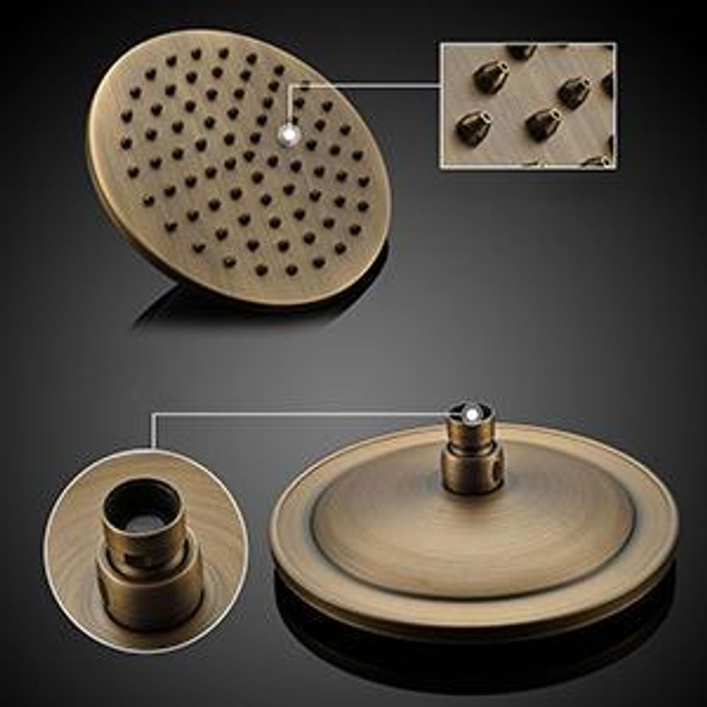 Auralum Duschsystem Retro Messing gebürstet Duschset, Duschsäule mit verstellbarer Stange, Duschsystem mit Griffschalter