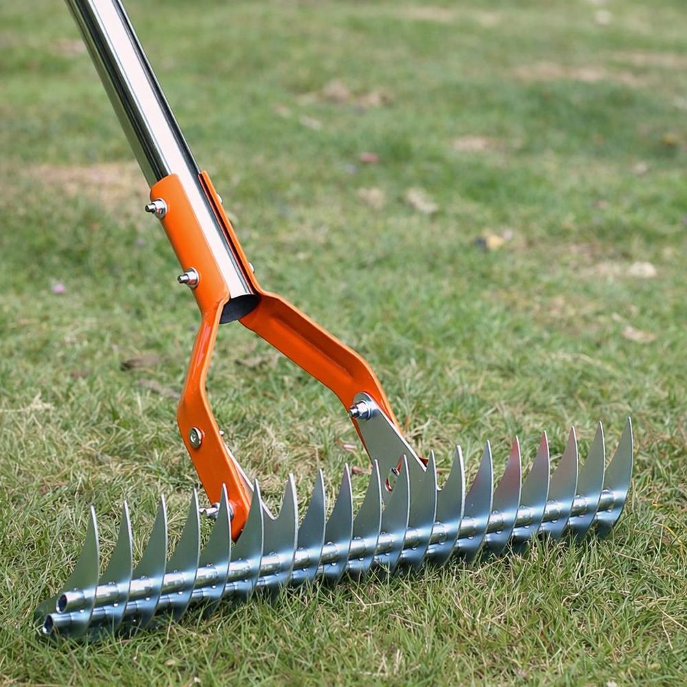 LUXTOM | Rasen-Vertikutierrechen, 134cm langer Griff, Vertikutierer, Gartenrechen, zum Entfernen von totem Gras, Moos, Schmutz, für gesunde Rasenpflege