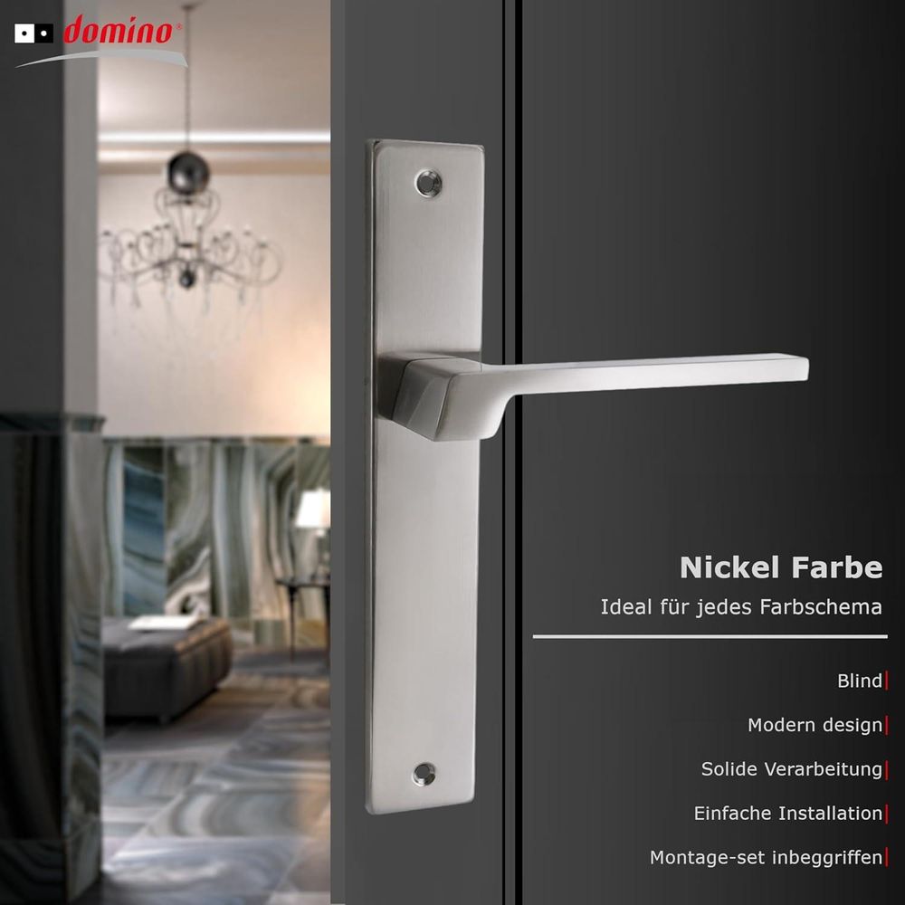 Domino Türgriff Blind Drückergarnitur Langschild für Zimmertür, Bürotür, Kellertür, Innentür, L-Form, Aluminium Nickel CANTORO M9