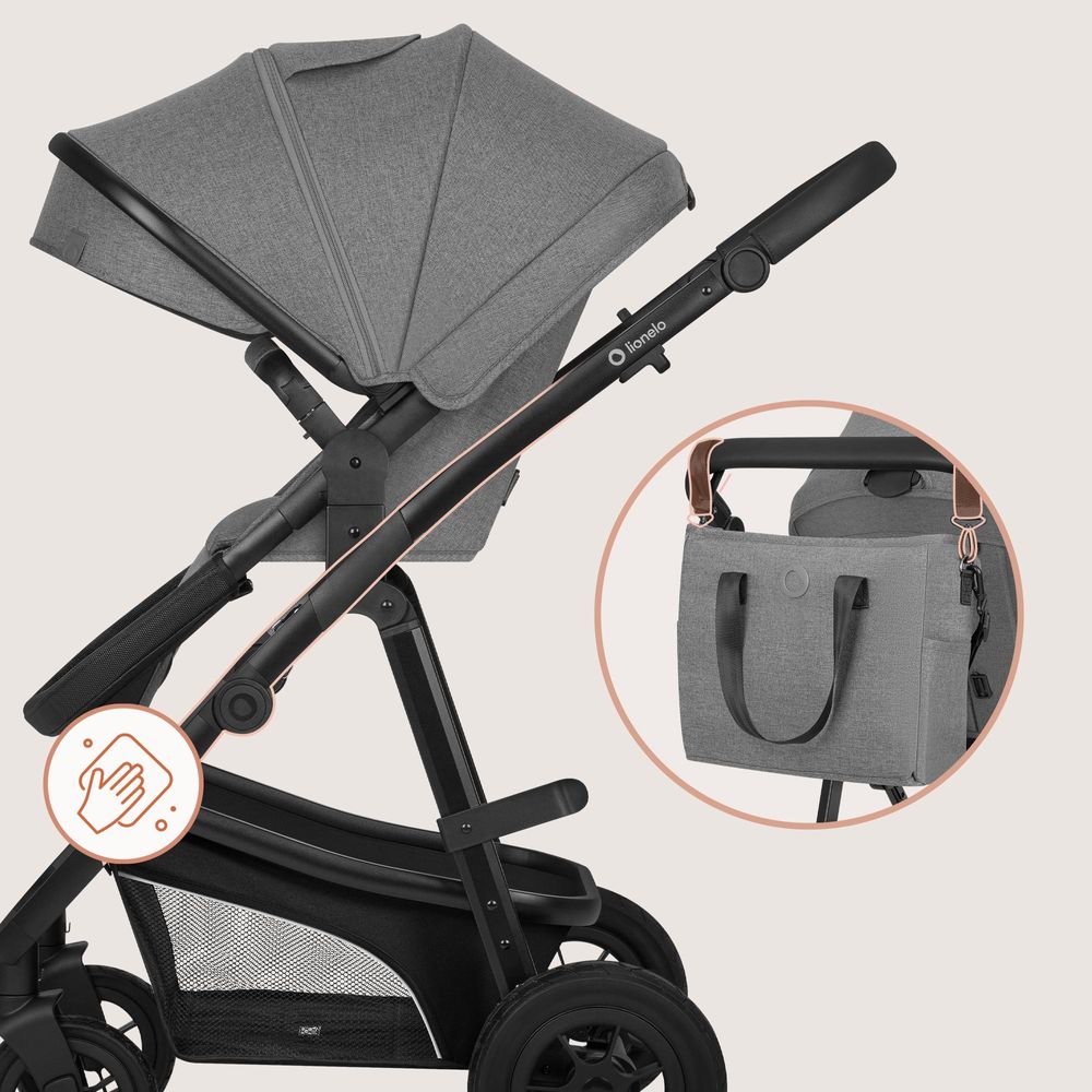 Lionelo Bianka 3in1 Kinderwagen, Autotransporter, Autositz, klappbar, Travel System Rückenlehne verstellbar 360o Räder Polsterung, Verdeck XXL-Grau