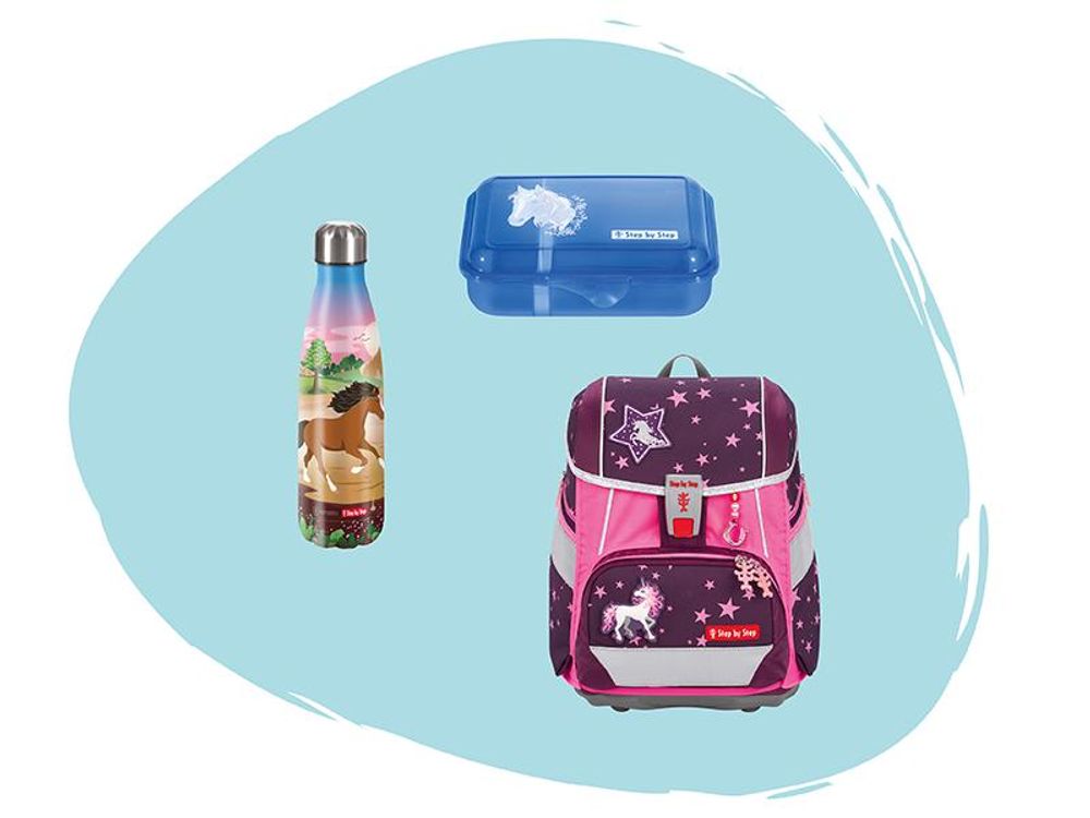 Step by Step Schulranzen-Set 2IN1 PLUS „Wild Horse Ronja“, 9-teilig, blau