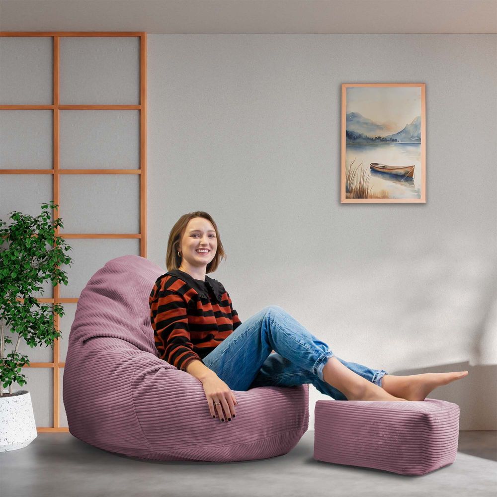 Dreamroots, Fußhocker Pouffe 90x90x100 cm, Tasche, Pouffe mit Rückenlehne, Pouffe mit Bezug, Pouffe für Wohnzimmer, Pouffe für Zimmer, Plum Smoothie
