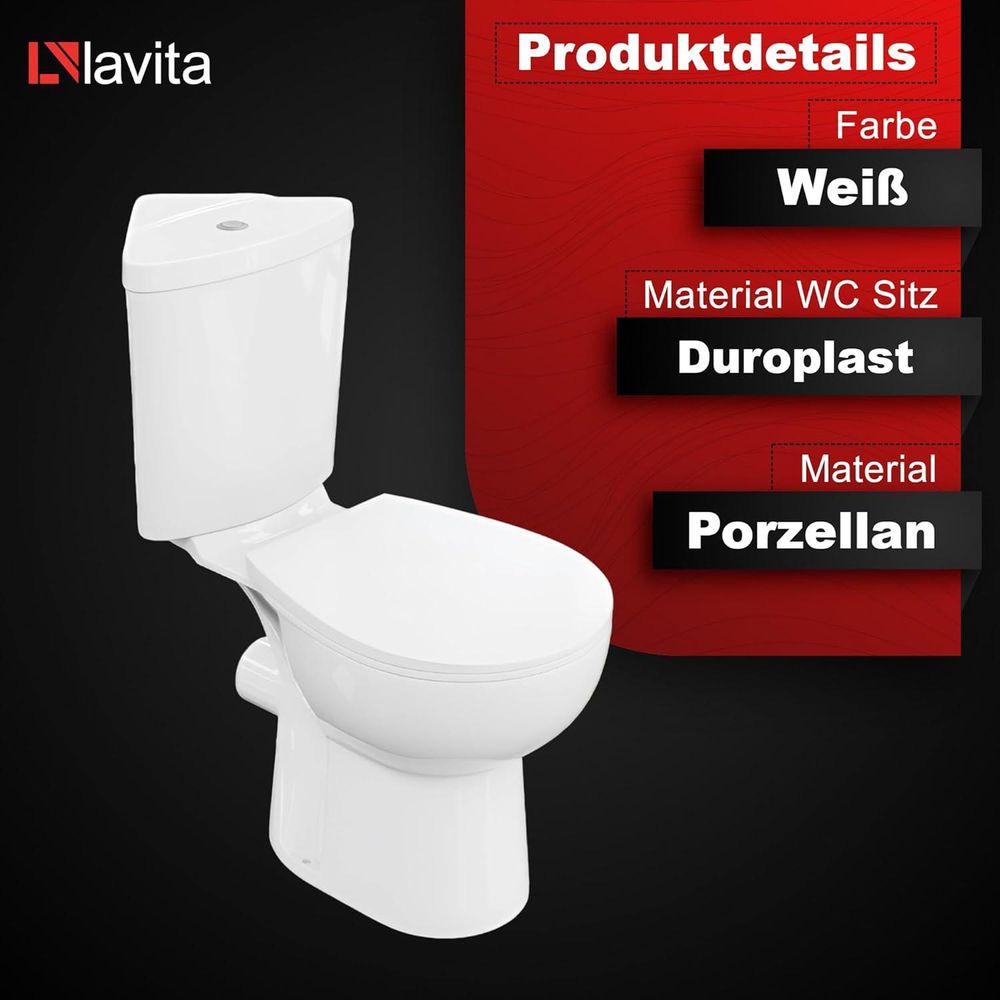 Lavita | WC Kompakt- Weiß - Mit Sanft Schließendem Deckel - Keramik - Nischenmontage - Bartolini