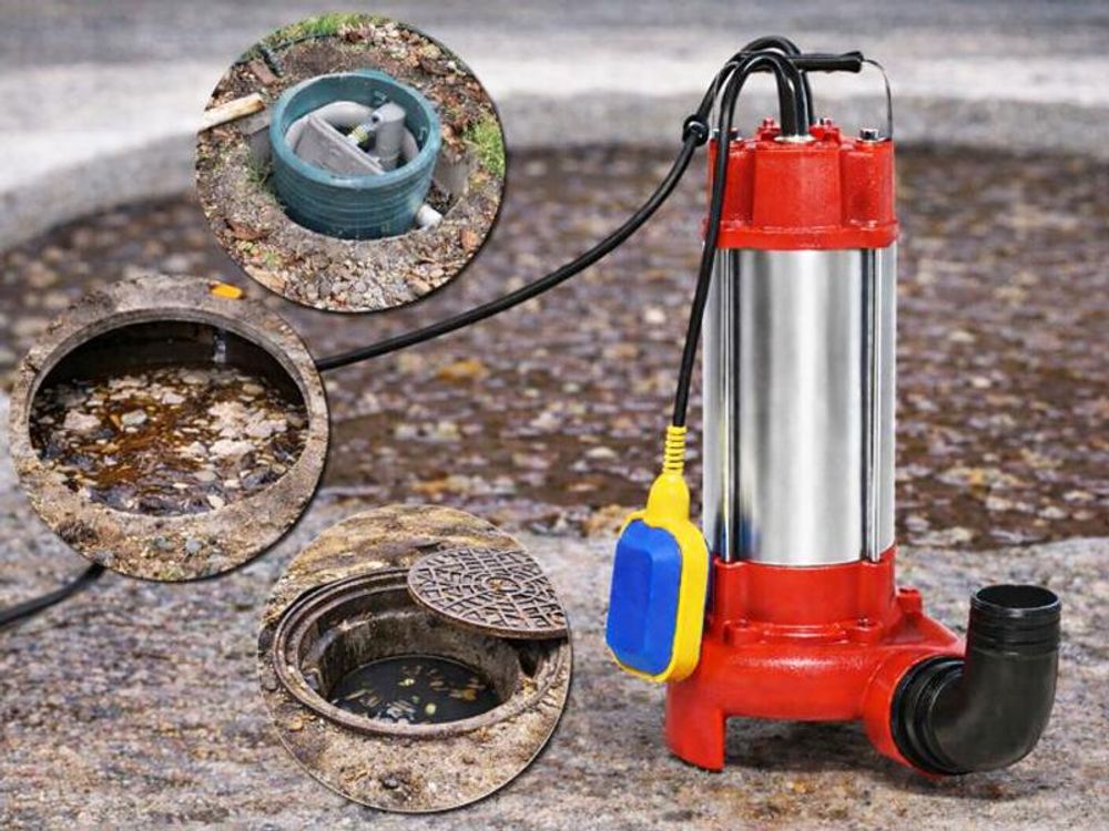 Výkonné vodní čerpadlo s plovákovým spínačem a drtičem, 1300 W, pro čistou vodu, špinavou vodu a odpadní vodu, třída ochrany IP68