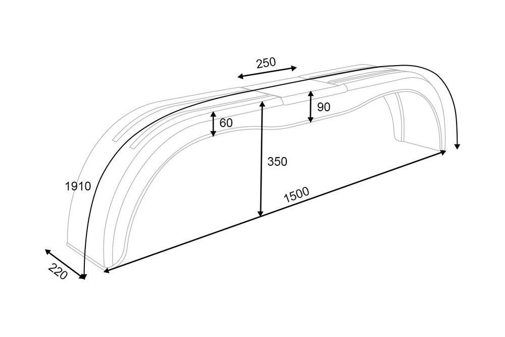 DOMAR D20522 Tandem-Kotflügel 13-14 Zoll aus Kunststoff für Pkw-Anhänger 1500x220 mm als stabiler schwarzer Radkasten