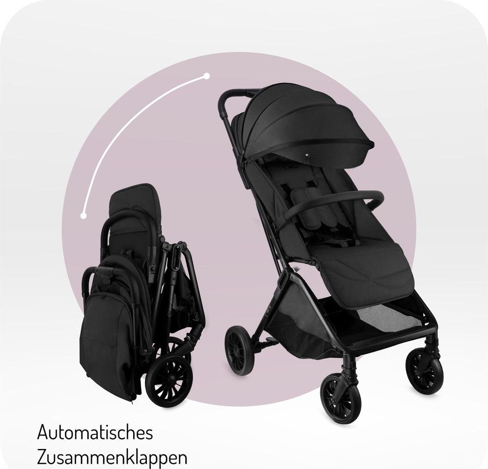 MoMi ANDREA Buggy Kinderwagen bis 22 kg - automatisches Falten - Rucksack, Zubehör - Schwarz