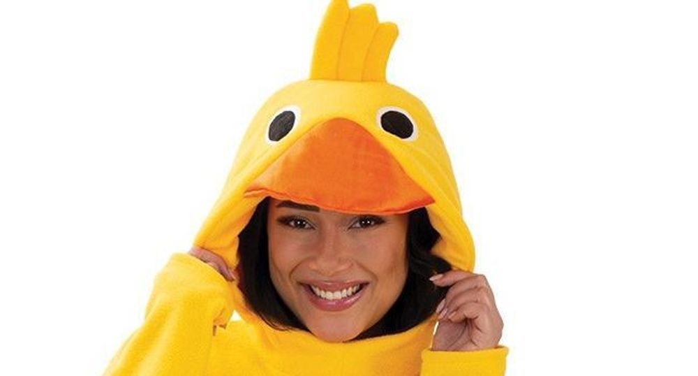 Enten Kostüm für Erwachsene Hoodie Kapuzenpullover mit Bauchtasche und Tierkapuze Schnabel Augen Kopfgefieder und Entenschwanz (L)