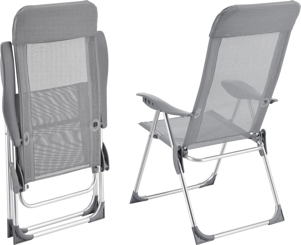 Klappstuhl Errenteria 2er Set Campingstuhl 109 x 57 x 67 cm Gartenstuhl Outdoorstuhl Aluminium Hellgrau