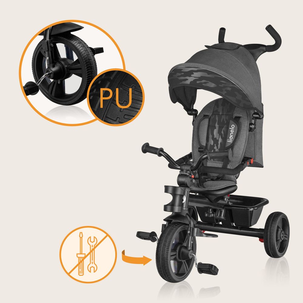 Lionelo Haari Dreirad Kinderdreirad Kinder Lenkstange Fahrrad Baby Kinderwagen Grau