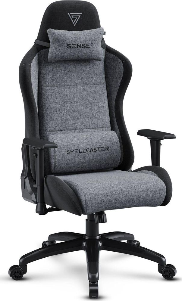 Fotel gamingowy SENSE7 Spellcaster FUKU XL, materiał, szary i czarny – ergonomiczny fotel biurowy, nośność do 160 kg, funkcja kołysania, kółka do twardych podłóg