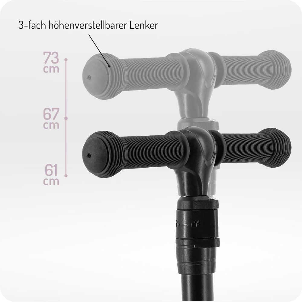 MoMi SAN 2-in-1 3-Rad-Kinderroller – höhenverstellbarer Lenker 60/66/72 cm, klappbar, LED-Räder, ABEC-7, Trittbremse, 2,7 kg
