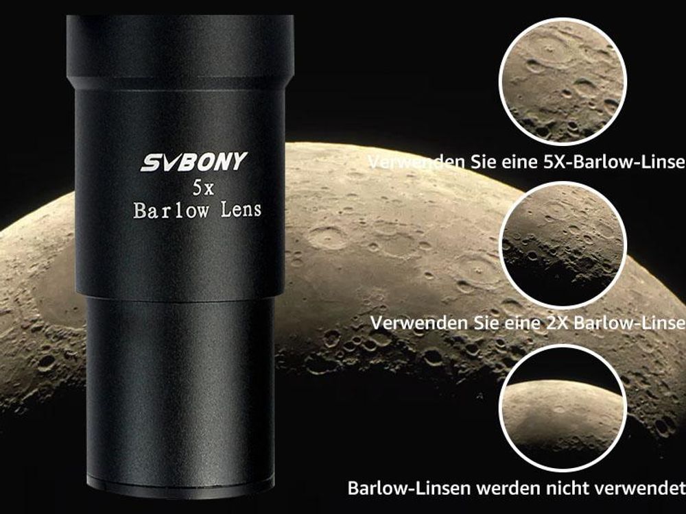 Svbony Barlowlinse 5X, 1,25 Zoll Metall Barlow Full Multi Coated Teleskop Okular Zubehör für Planetenbeobachtung und Astrofotografie