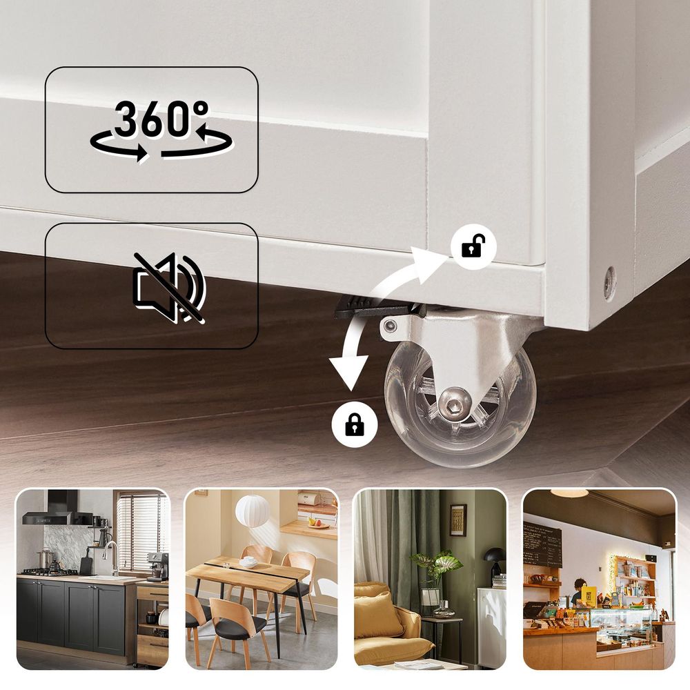 SoBuy Servierwagen Küchenwagen mit Arbeitsplatte Rollwagen mit Schubladen Weinregal Kücheninsel Küchenregal für Küche Esszimmer Outdoor Weiß FKW45-WN