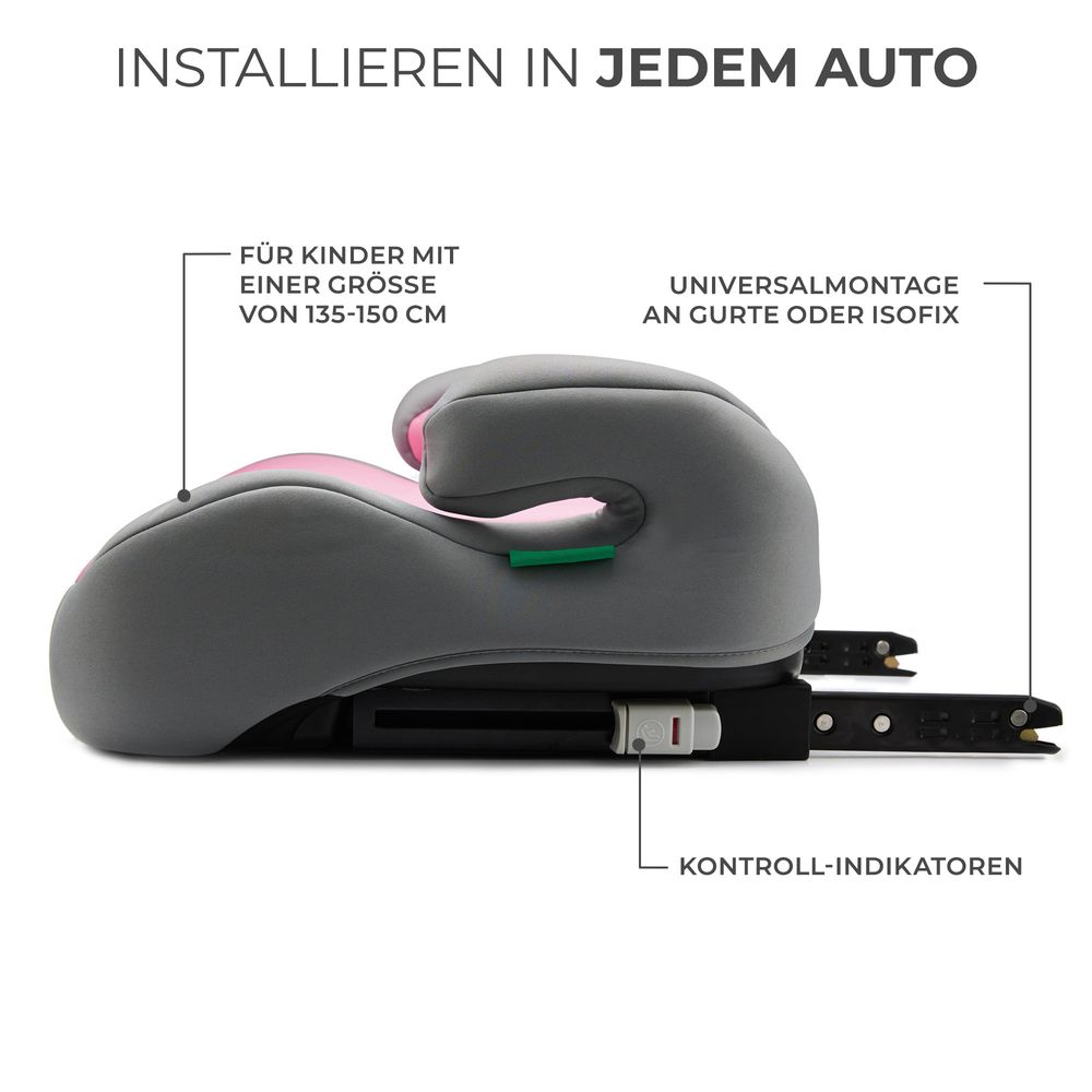 Kinderkraft I-BOOST i-Size - Sitzerhöhung 135-150 cm - R129 Norm - ISOFIX - Ergonomisch - Weicher Schaumstoff - Abnehmbarer Bezug - Rosa