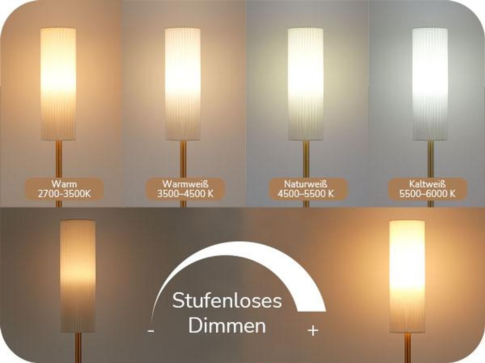 EDISHINE Stehlampe Dimmbar Wohnzimmer 165cm, LED Stehleuchte mit Fernbedienung, Gold