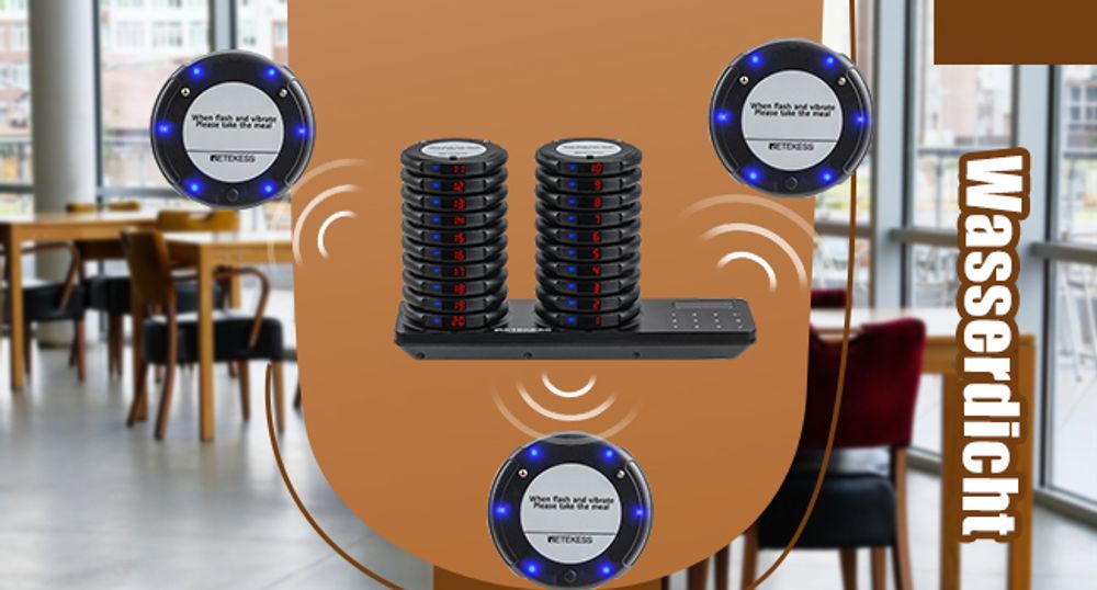 Retekess TD163 Restaurant Pager System, Pager Rufsystem, 400M, 31 Anrufmodi, 20H Standby, Gästerufsystem für Hotel, Bars, Clubs(20 Pager)