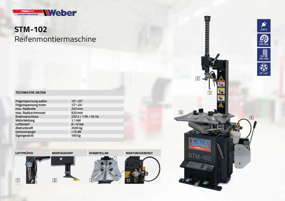 Weber Reifenmontiermaschine Weber Profi Serie STM-102 bis 24" Reifenmontierhilfe Montiermaschine Radwechsel PKW Motorrad Kleintransporter