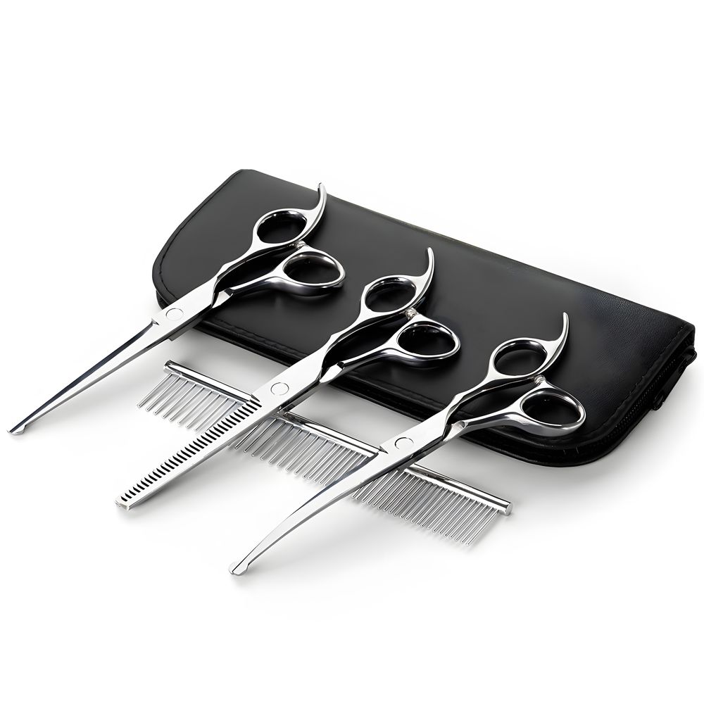 Scheren set Hundeschere mit Rundspitze Kamm Fellpflege-Set mit etui, Effilierschere, Fellschere, für Hunde Katzen Haustier zubehör Edelstahl Retoo