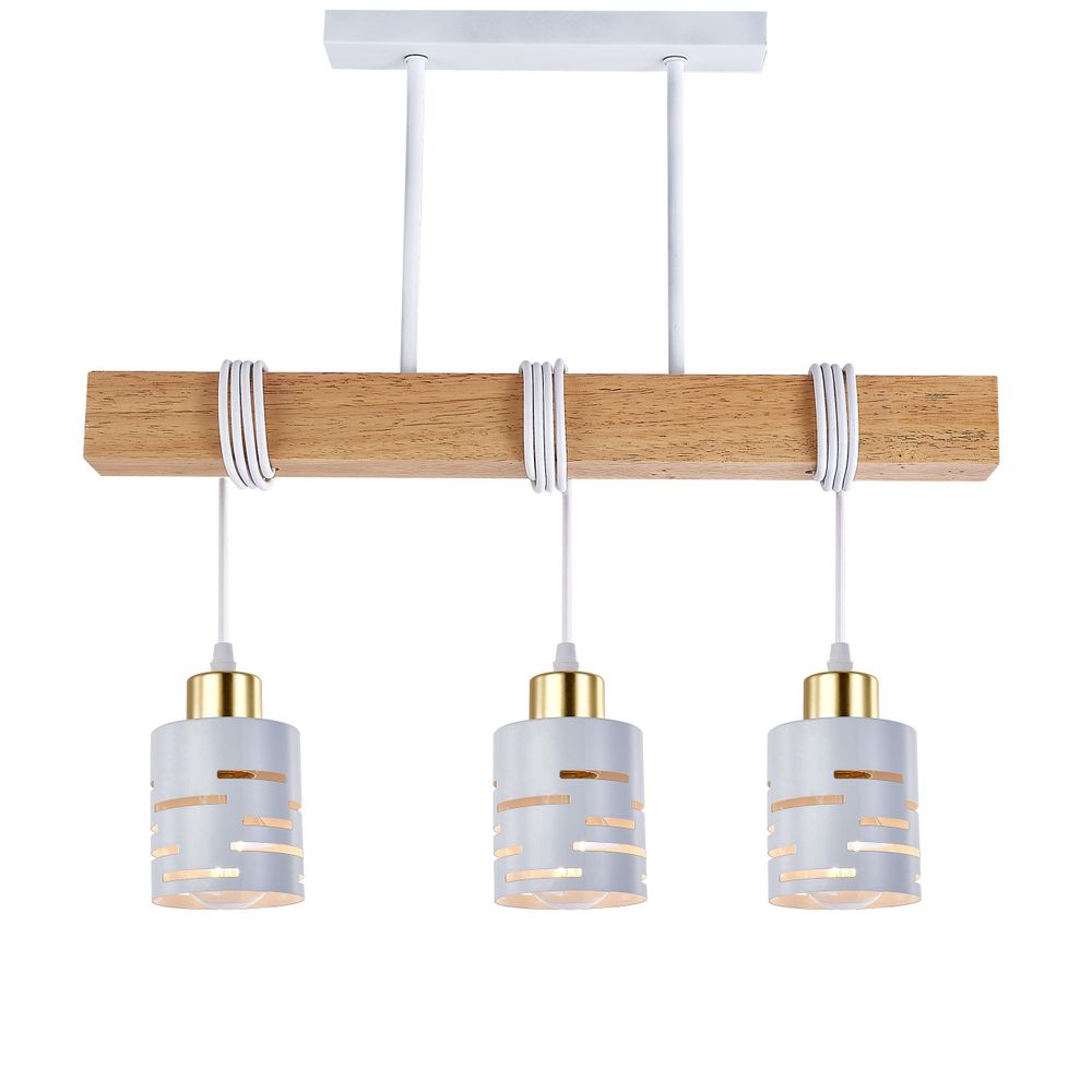 MasterLED Hängeleuchte 3-flammig - E27 – Weiß Gold - Holz-Balken 50 cm - Metall - modern für Innenräume