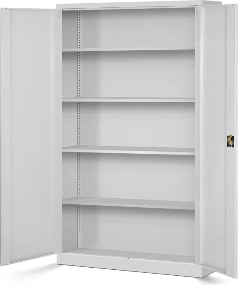 Büroschrank Aktenschrank XXL Metallschrank Flügeltüren Stahlblech Pulverbeschichtung 185 cm x 115 cm x 40 cm Farbe: Grau