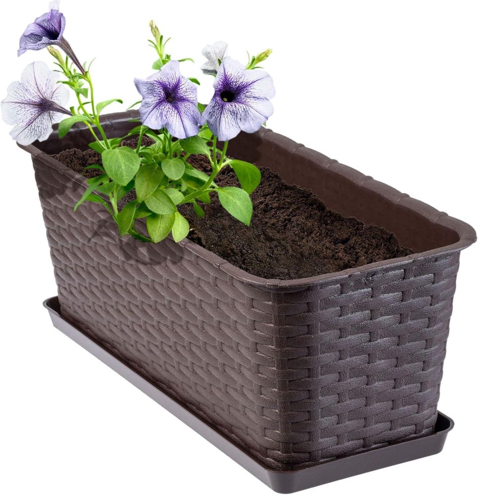 KADAX Balkontopf mit Untersatz "Frette", Balkonkasten mit Wasser Öffnungen, 60cm, Karamell