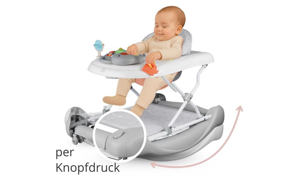 BRONEA® 5-in-1 Lauflernhilfe Babywalker | Gehfrei Schaukelfunktion, Musik & Licht | Laufhilfe für Baby ab 6 Monate | Höhenverstellbar Klappbar | Grau