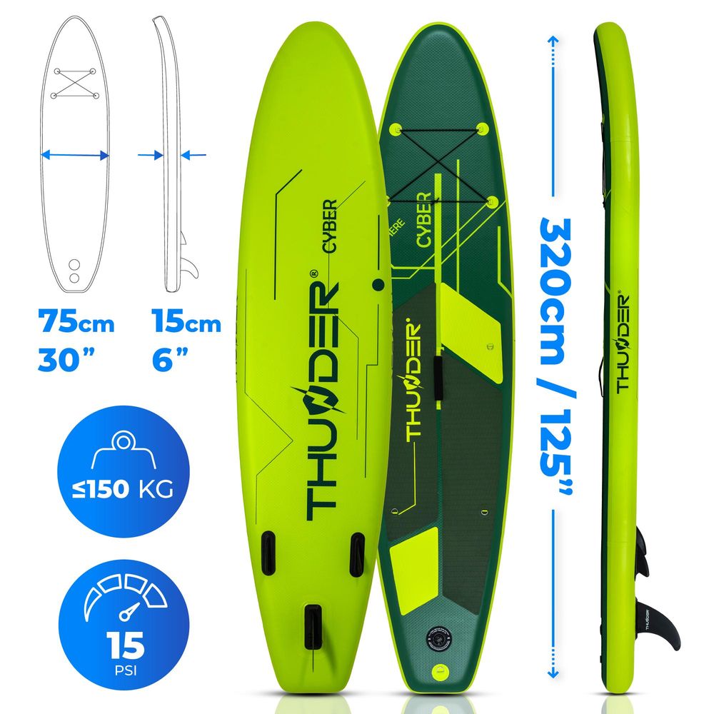 Thunder Cyber Stand Up Paddle Board 320 x 75 x 15 cm zelený 150 kg