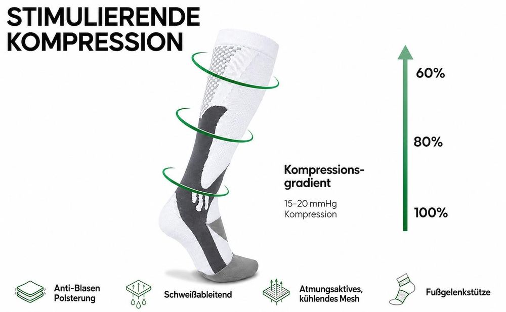 Kompressionsstrümpfe 3 Paar, 18–21 mmHg, leichte Kompression, Atmungsaktive Stützstrümpfe für Damen & Herren, 44-47