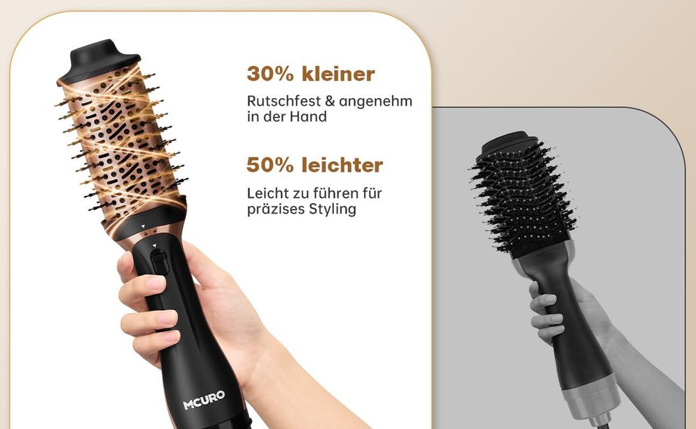 MCURO 5-in-1 Heißluftbürste Föhnbürste mit 6 Aufsätzen – Locken, Glätten, Volumen & Trocknen – 1200W Keramikbeschichtung, Ionen-Technologie, 5 Temperatur- & Luftstufen