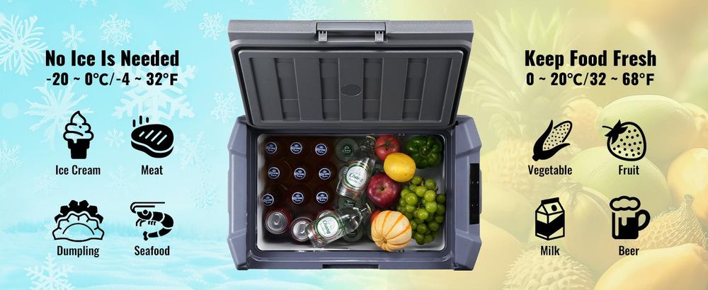 VEVOR Autokühlschrank, 12-Volt-Autokühlschrank, 45-l-Einzelzonen-Tragbarer Gefrierschrank mit eingebautem Licht, -20 °C bis 20 °C, Kompressorkühler für Outdoor, Camping, Wohnmobil