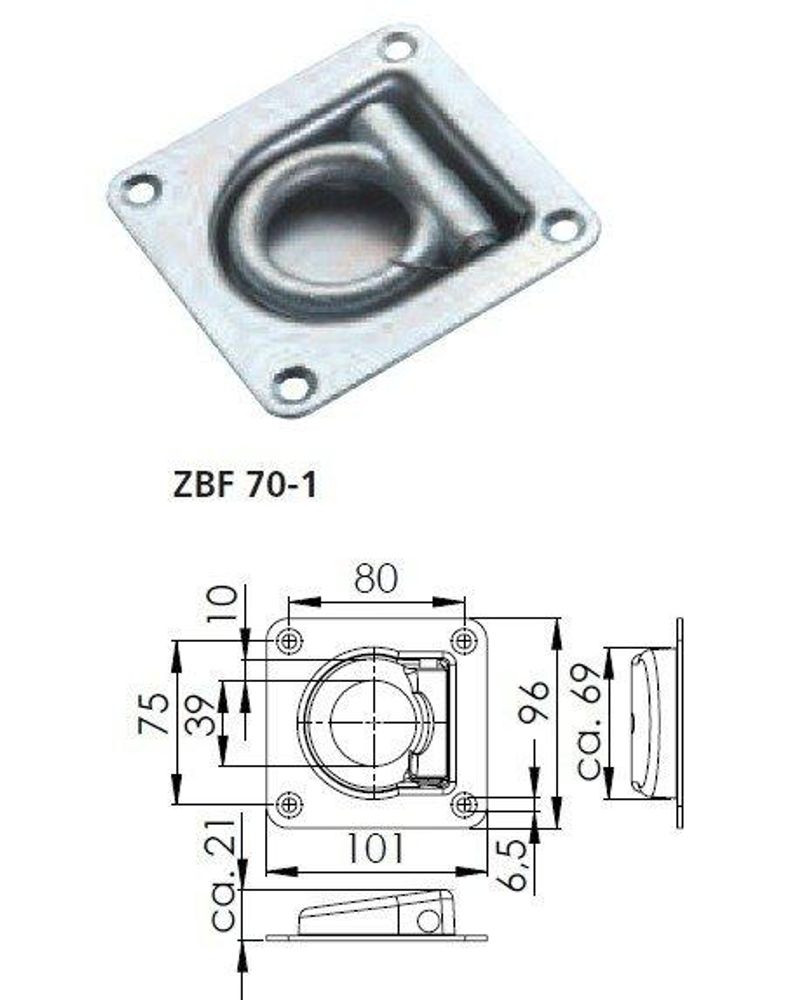 Set: Zurröse / Zurrmulde mit Gegenplatte Winterhoff ZBF 70-1 für Pkw-Anhänger
