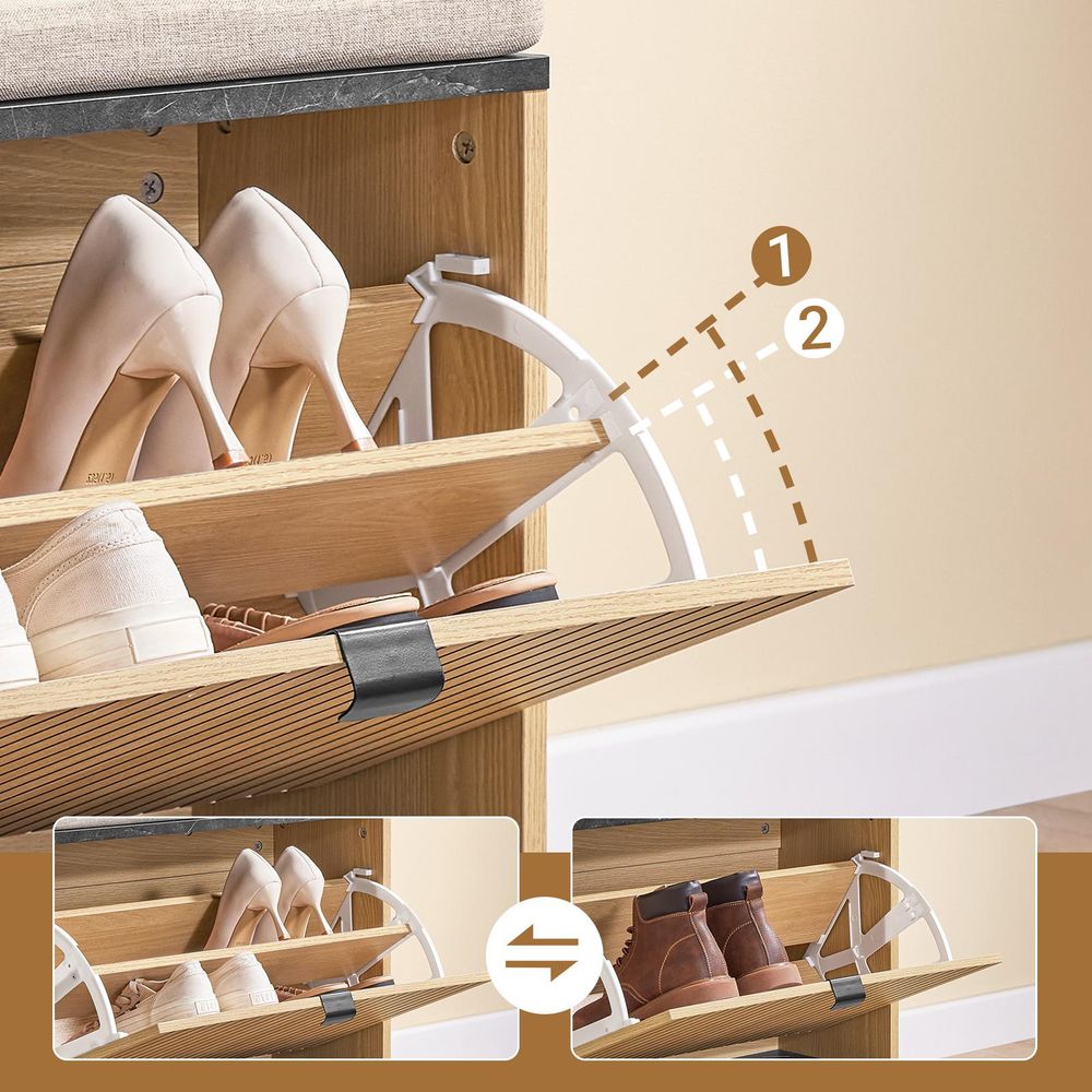 SoBuy Schuhbank Sitzbank mit Stauraum Schuhregal Schmal mit Klappfach & Sitzfläche Flur Schuhschrank für 47 EU Größe Holzoptik Marmor Schwarz FSR201-N