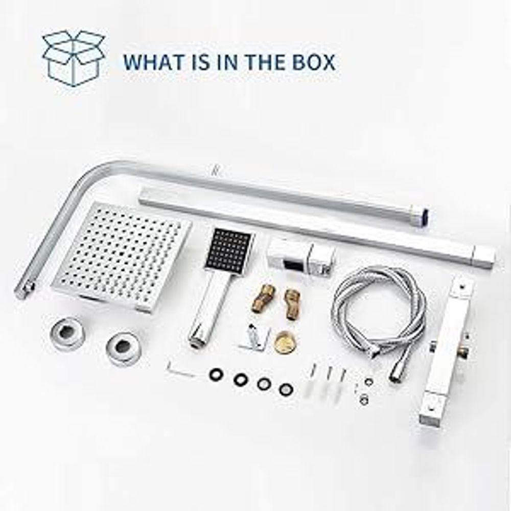 Auralum Duschsystem mit Thermostat Duscharmatur Eckig Duschpaneel,mit Regendusche und Handbrause, Anti-Verbrühungs-Duschsystem Duschstange