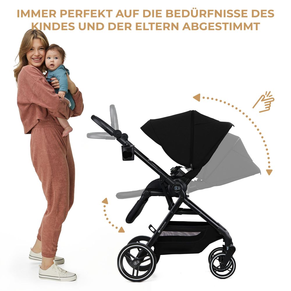 Kinderkraft YOXI - Kinderwagen bis 27 kg - leicht - wendig - pannensichere Räder - TRAVEL SYSTEM - verstellbare Rückenlehne - Schwarz