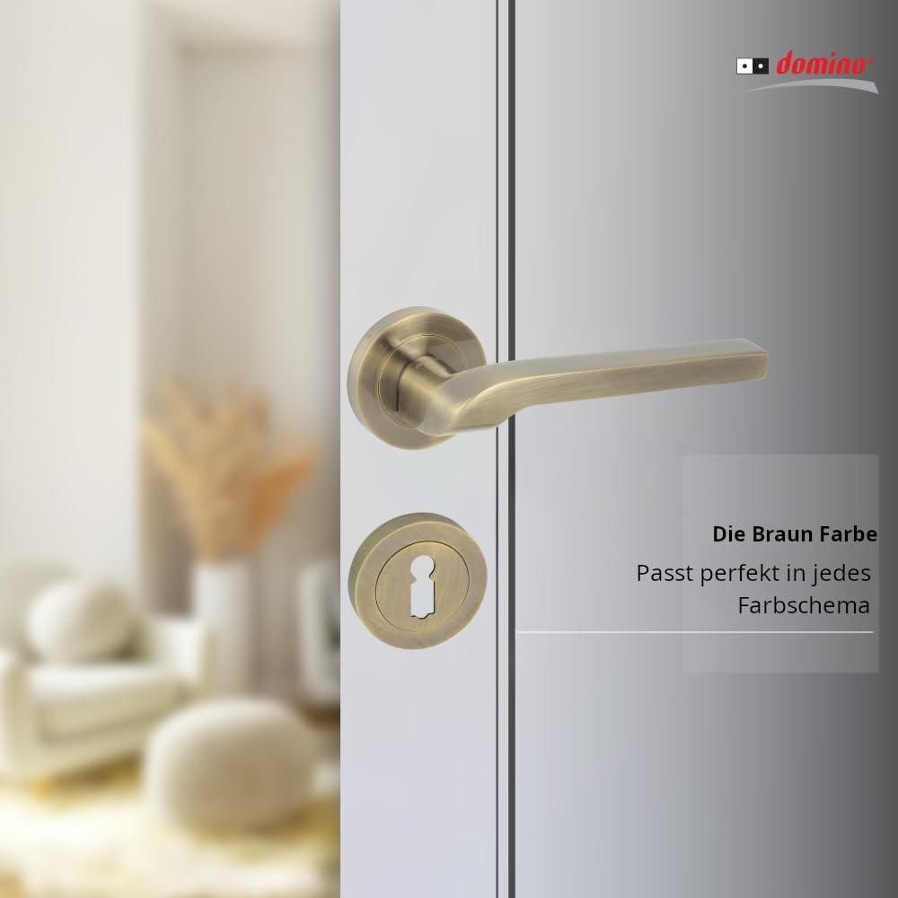 DOMINO Türgriff Drückergarnitur BB - Buntbart Set | Rund-Rosette | Tür-klinke für Bürotür, Kellertür & Innentür | aus Aluminium | Bronze | NEMO-R M3 |