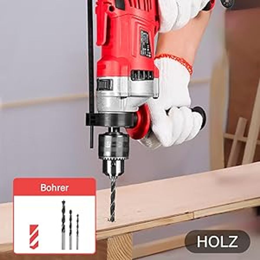 TEENO Schlagbohrmaschine 910 W mit Kabel, 0–3000 U/min mit 38 Zubehör, Variabler Geschwindigkeitsknopf
