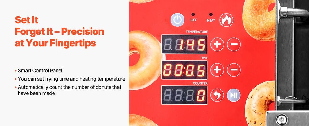 VEVOR kommerzielle automatische Donut Maschine Maker, einreihige Herstellungsausrüstung aus Edelstahl (90 Stk./h) elektrische Donut-Fritteuse mit 3 Formengrößen für Bäckereien Restaurants Café