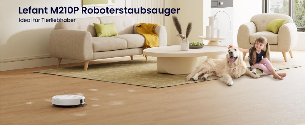 Lefant M210 Pro Saugroboter, 2200 Pa, flach 7,6 cm, 120 Min., Tierhaare, App & Alexa, Weiß