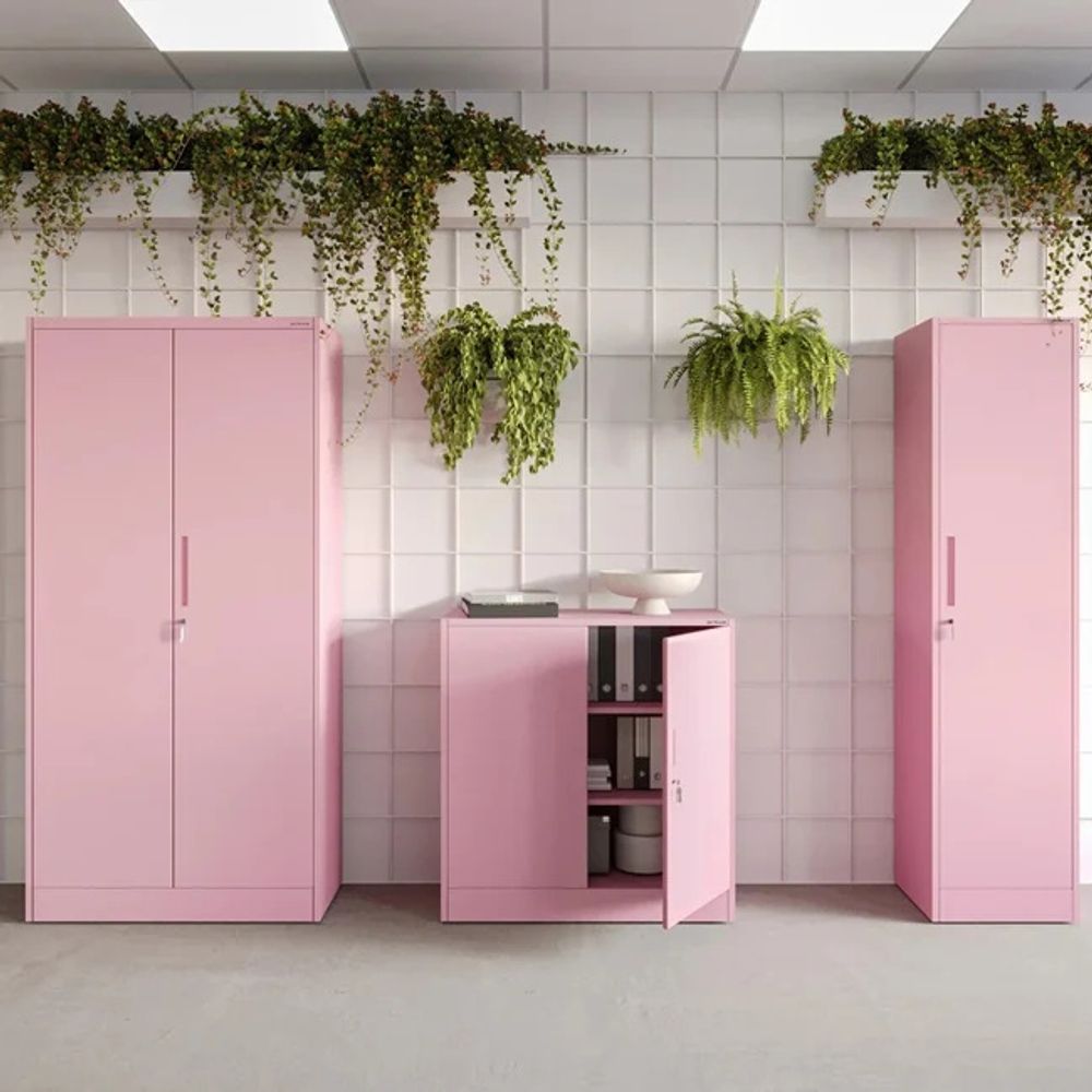 Aktenschrank Büroschrank Metallschrank Stahlschrank Werkzeugschrank Stahlblech Pulverbeschichtet Flügeltürschrank Abschließbar 195 cm x 90 cm x 40 cm Farbe: Rosa