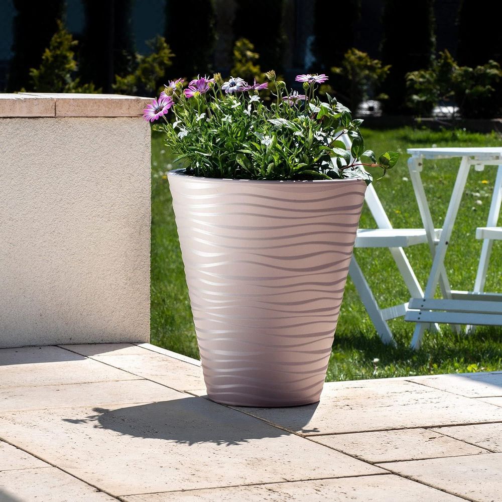 KADAX Blumentopf mit Einsatz "Temara", Blumenkübel, Pflanztopf aus Kunststoff, Übertopf, rund, 40 cm, Beige